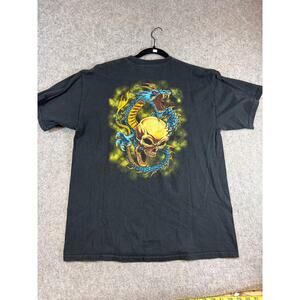 Vintage Dragon Skull Kanji T Shirt Mens Large Black Skateboarding Skater Y2K